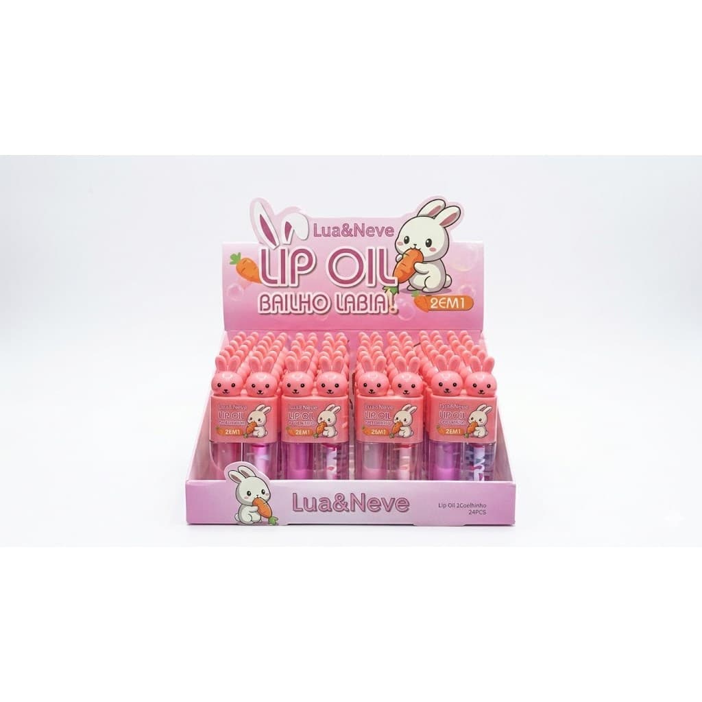 Gloss Lip Oil 2 em 1 Lua e Neve Coelhinho - Brilho Labial e Hidratação com Glitter - Super Fofo e Tendência