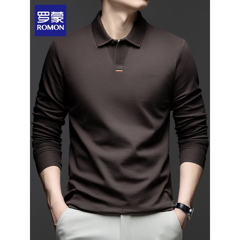 Lomon High-End camisa polo masculina 2026 outono novo estilo Commuter negócios topo Casual lapela de manga comprida cami