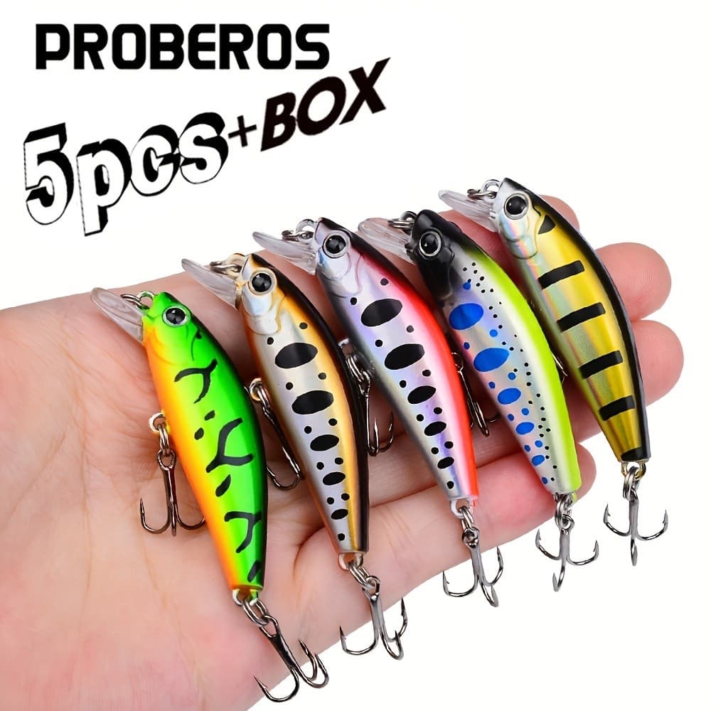 Proberos 5 peças de Iscas de Pesca Profissionais Minnow Afundante com Anzol Triplo de Pena 5,6cm/2,2 polegadas Isca Arti