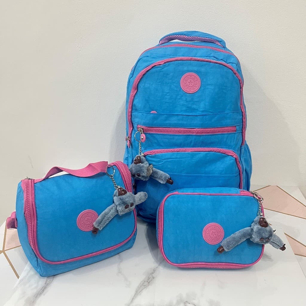 Bolsa Mochila Feminina Kit Estojo Box e Lancheira Escolar Grande Impermeável Reforçada Escolar