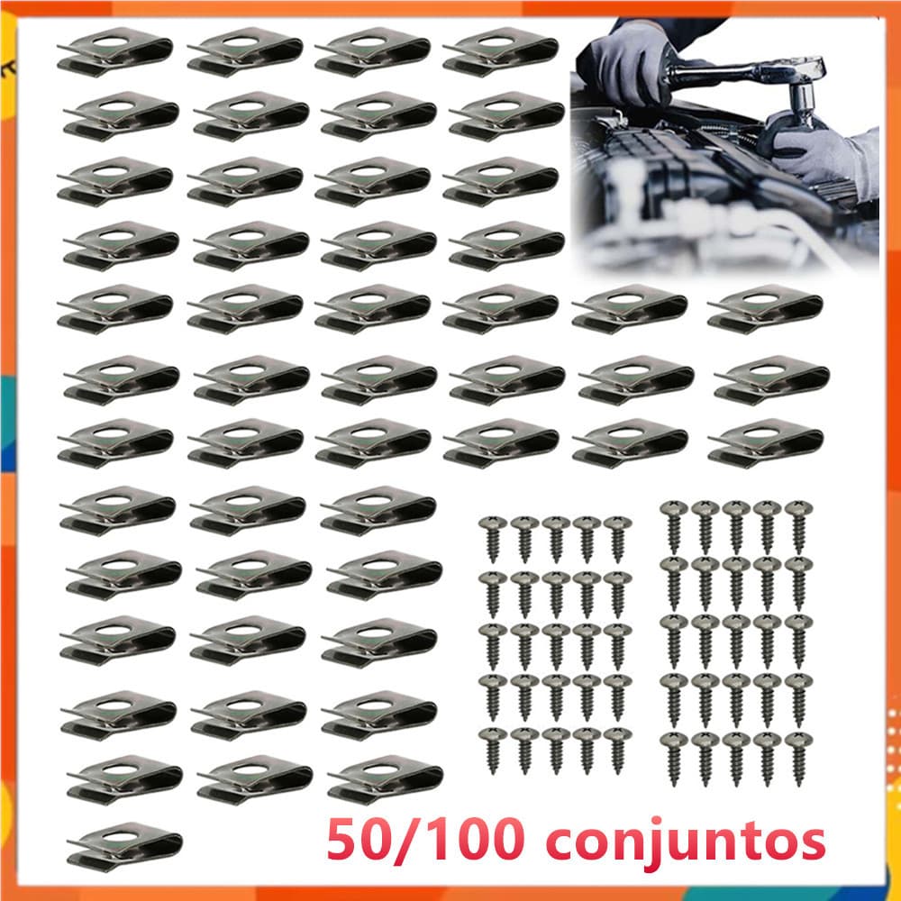 Clipe de fixação de Metal com parafuso auto-roscante, clipe de fixação em forma de U para carro, parafusos de dois taman