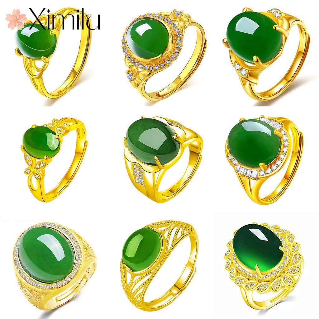❤ Original 50 estilos de luxo estilo étnico série ouro Jasper anel feminino Retro elegante All-Match presente de anivers