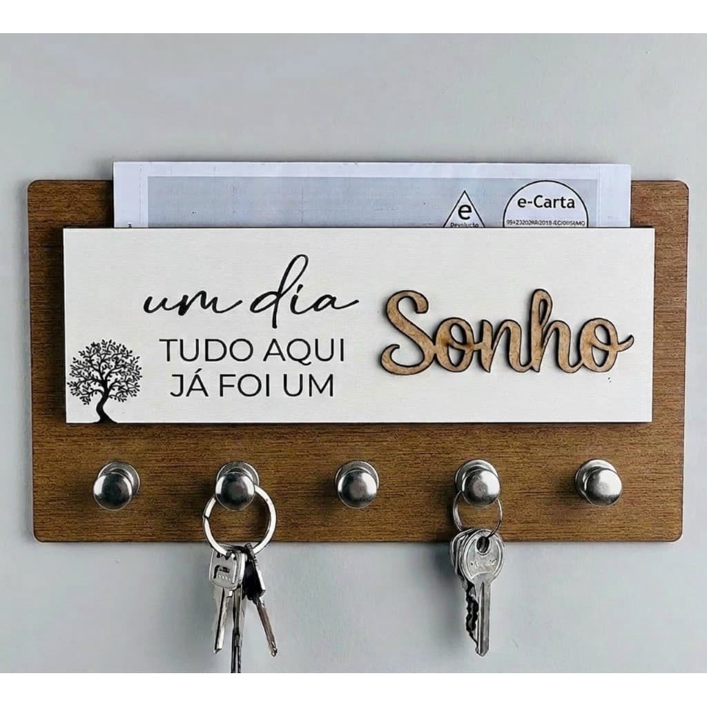 Porta Chaves Decorativo 05 Ganchos em MDF Um dia