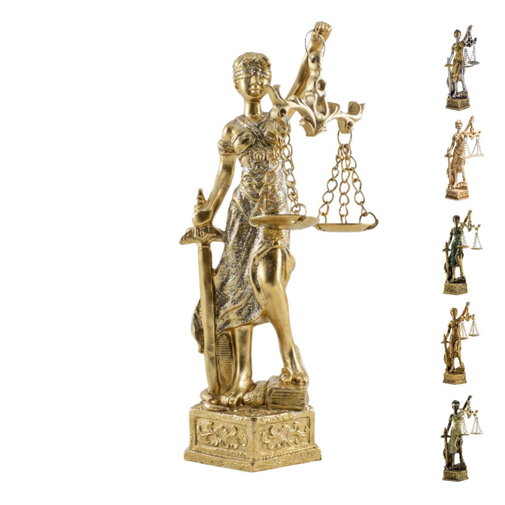 Estátua Deusa Da Justiça Themis Decorativa De Resina Escultura Dama Do Direito Pequena Dourada Escritório Advogados 14x7
