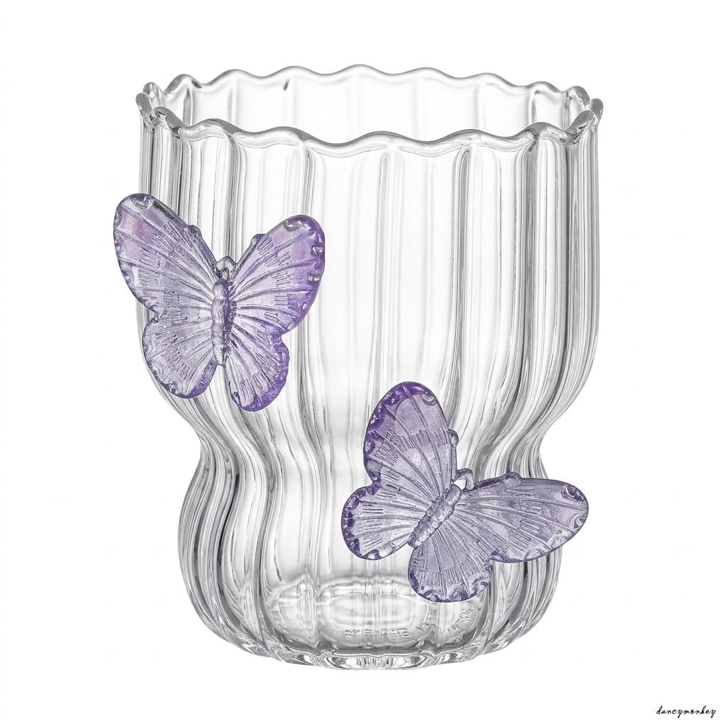 Xícara De Café De Vidro Com Padrão De Borboleta 3D E Design De Listras Para Bebidas Quentes Frias
