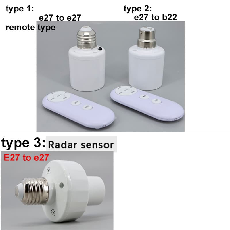 3 Tipos radar Sem Fio B22 E27 Base De Luz Controle Remoto Temporizador Inteligente Interruptor Suporte Da Lâmpada AC 220