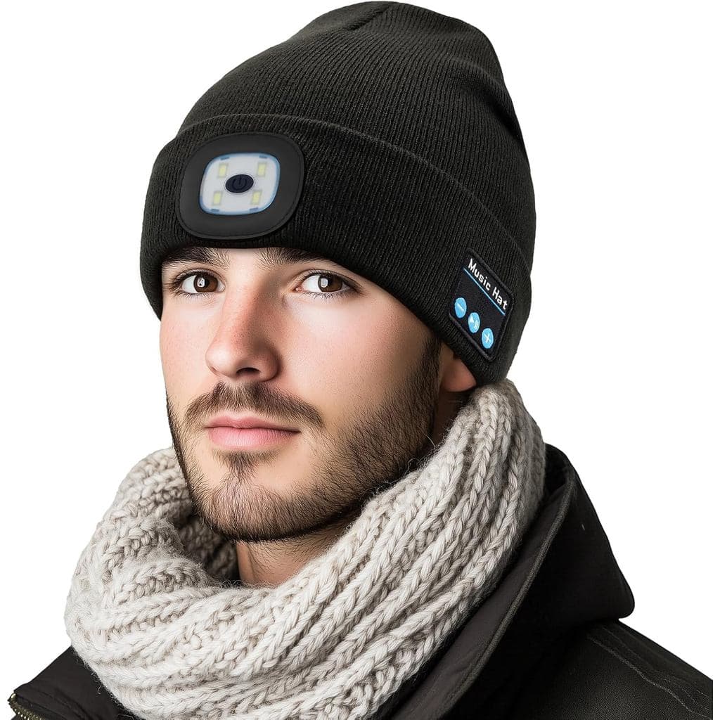 Gorro Bluetooth com Luz, Boné Musical LED Sem Fio Recarregável Unissex, Presentes para Homens e Mulheres