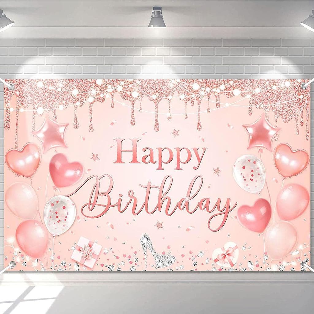 Avezano Happy Birthday Banner for Women and Girls Pink and Rose Gold Birthday Party Decorations Glitter Happy Birthday B