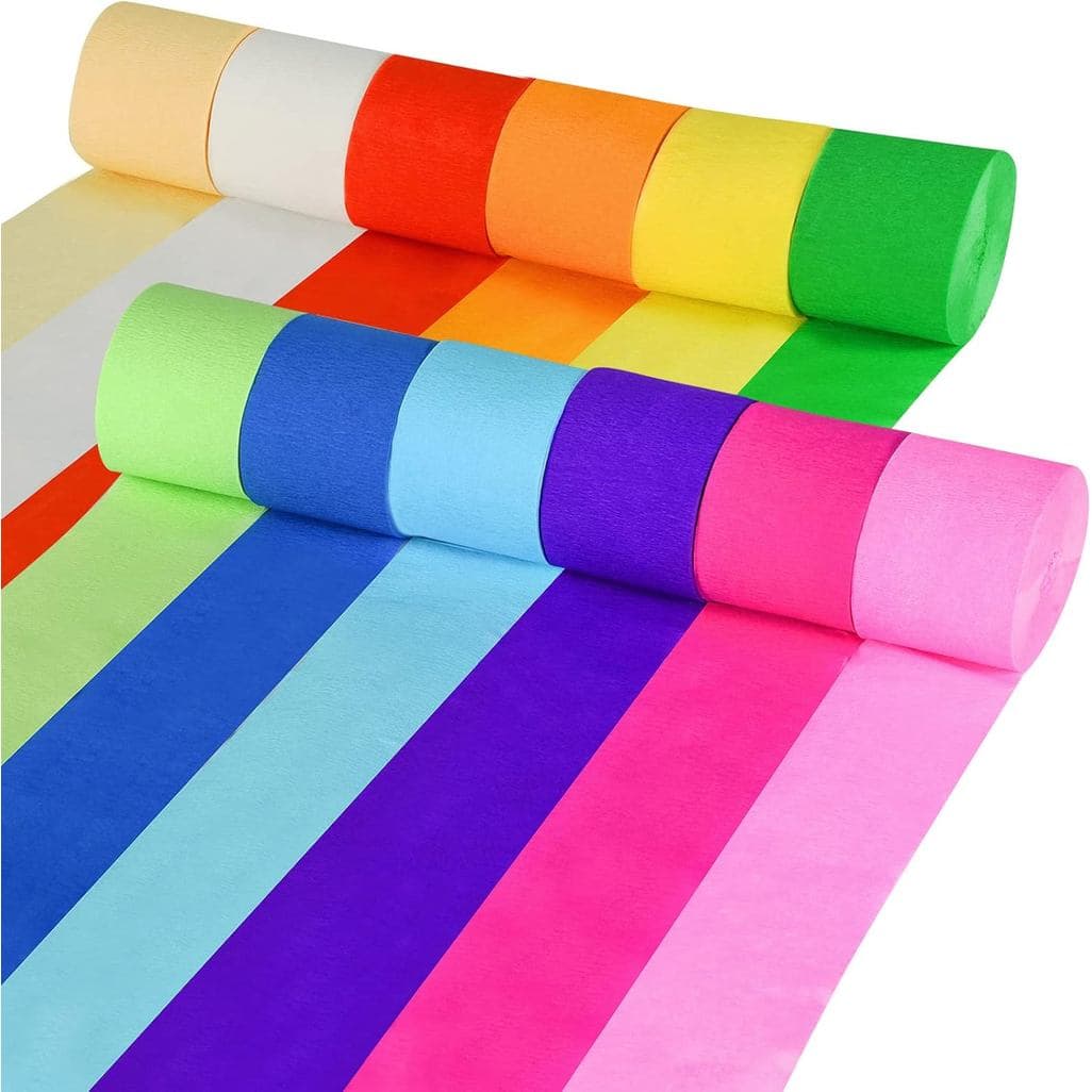 Fitas de Papel Crepe Tuzier para Decorações de Festa de Aniversário, 12 Rolos, 984 pés