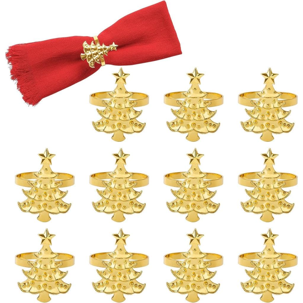 Conjunto de 12 Anéis de Guardanapo para Árvore de Natal, Fivela Dourada para Guardanapos para Banquete, Reunião Familiar