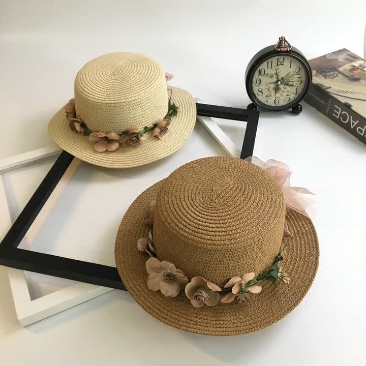 Chapéu de palha feminino verão viagem pai-filho chapéu mãe-filha guirlanda protetor solar chapéu de sol versão coreana n