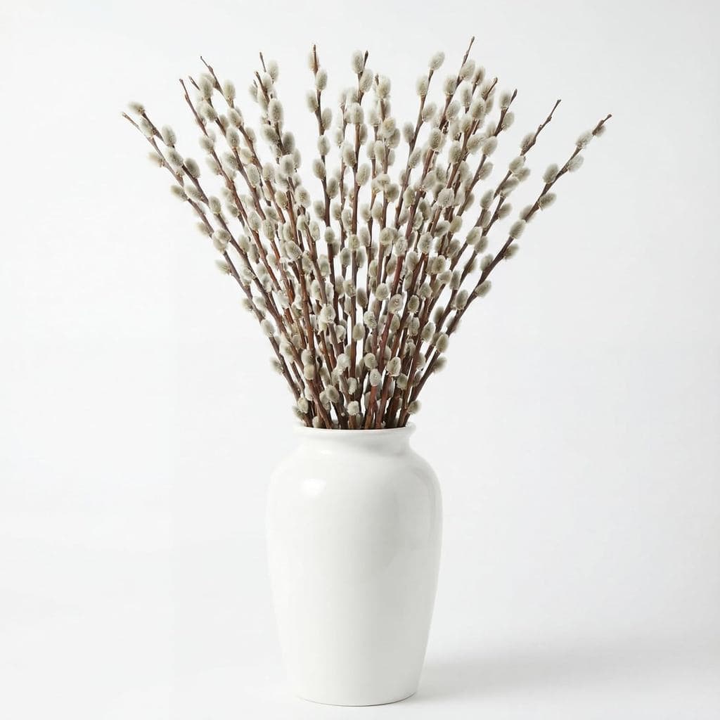 20 Stems 31.5'' Real Dried Pussy Willow Branches for Vases 100% Natural Tall Snow Pussy Willows with White Flowers Live