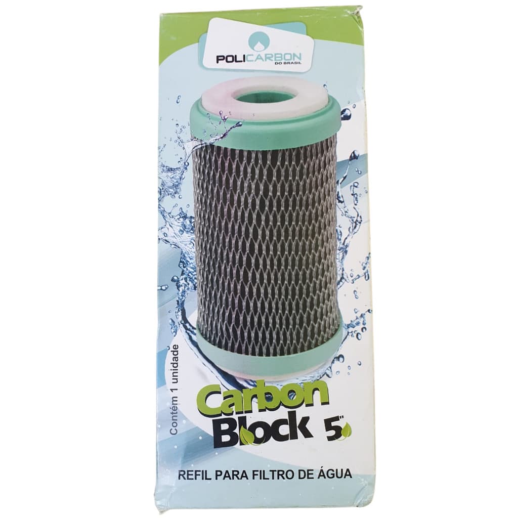 Refil Policarbon Carbon Block POU 5 Original 60 L/h Redução de Cloro Purificadores de Água