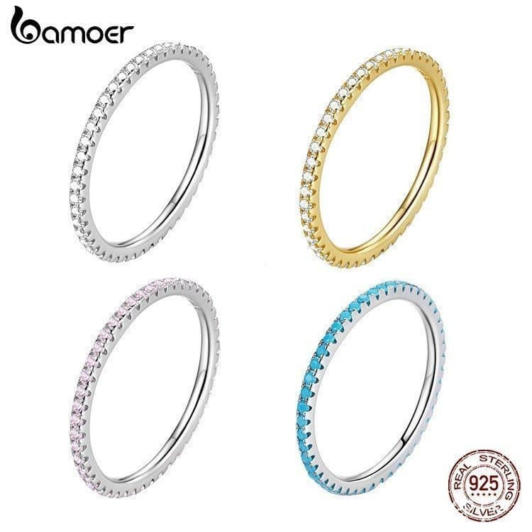 Anel De Prata Esterlina 925 Bamoer Brilhante Design Simples Joias Femininas Da Moda