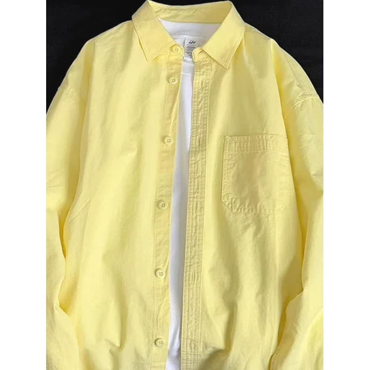Camisa de algodão puro amarelo ganso masculina dopamina usar solto manga comprida protetor solar Cardigan High-End Casua