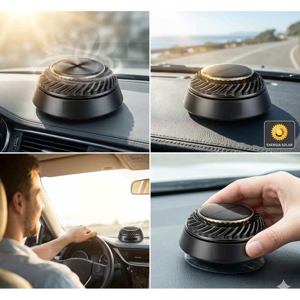 Aromatizante Automotivo Solar Rotativo  – Difusor de Fragrância Ecológico para Painel