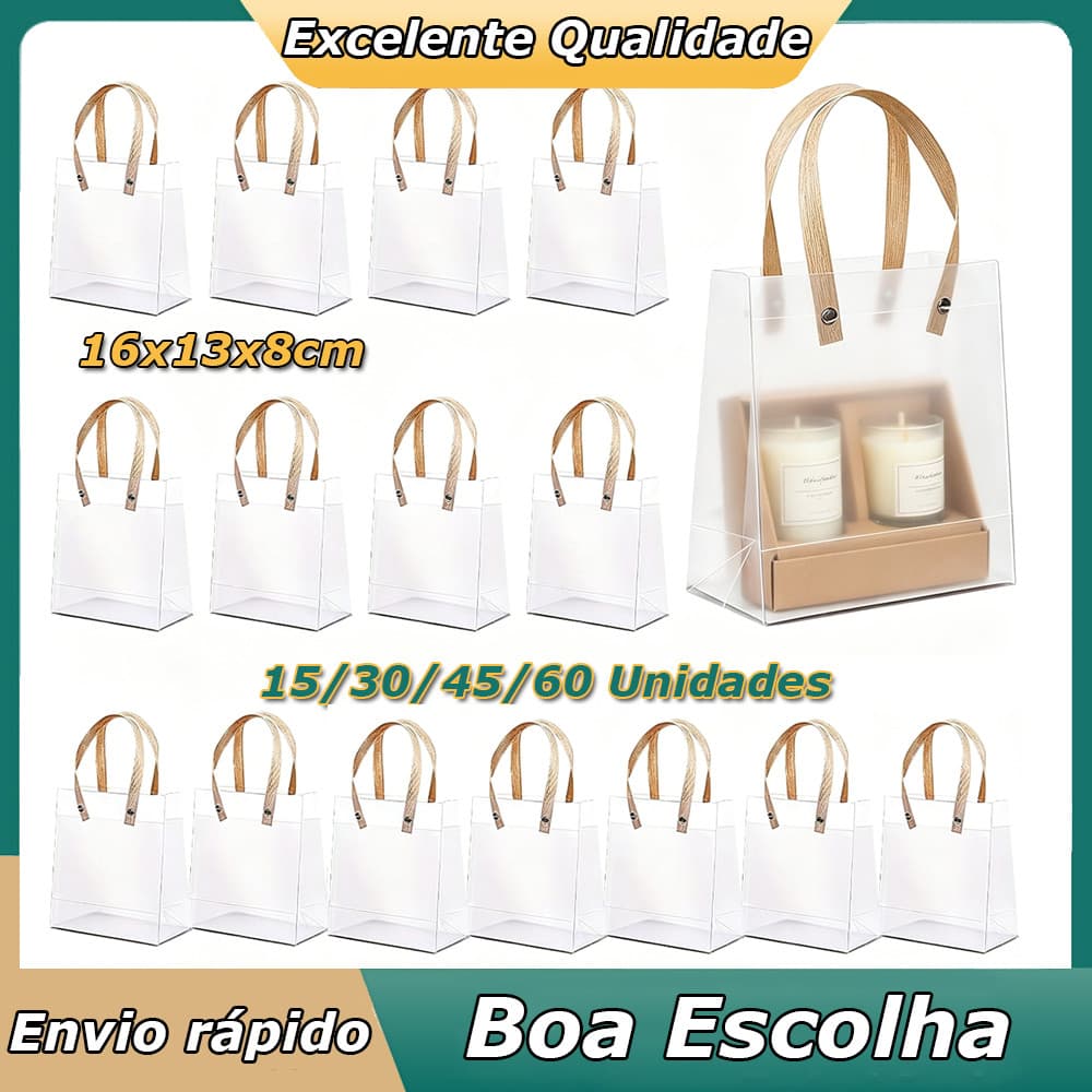 Conjunto de 15/30/45/60/40/60/80 peças 16x13x8cm Saco de transporte semi-transparente com alça