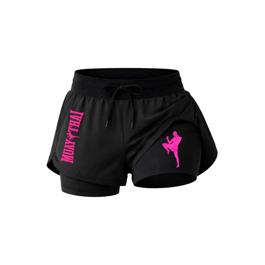 Short Feminino Muay Thay 2 em 1 Dry Fit Com Bolso Secreto Compressão
