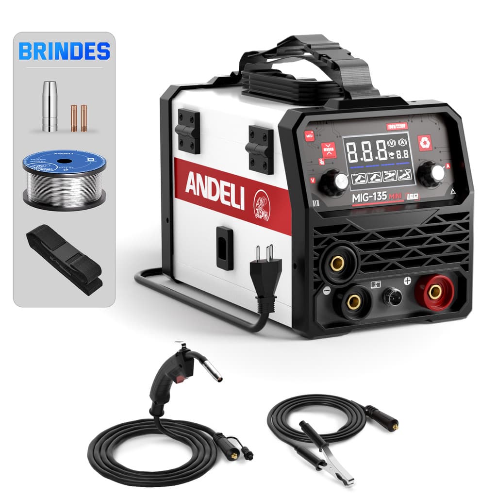 Maquina De Solda Mig Sem/gás 135A LED display 3em1 Tig/lift Mma ANDELI
