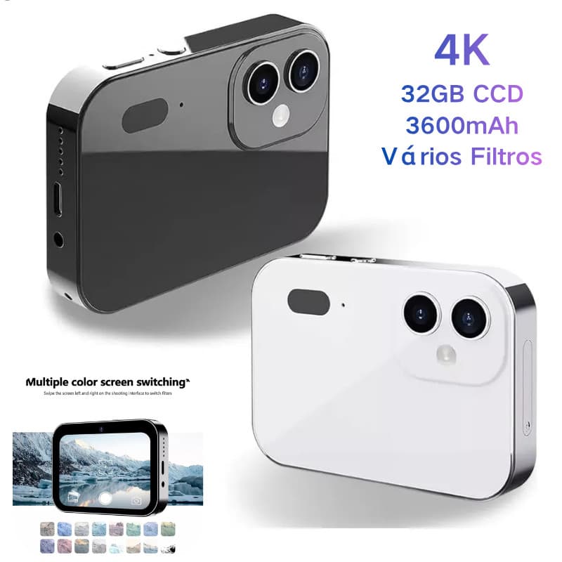 Mini Câmera Digital  4K de 64 MP com painel de toque de 3 polegadas Compact Point & Shoot Anti Shake Portátil