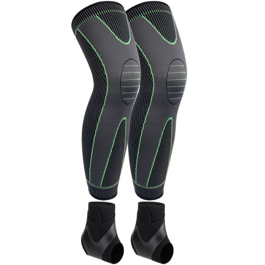 Kit 2 Joelheiras + 2 Tornozeleiras Esportivas com Faixa Ajustável Suporte Compressão