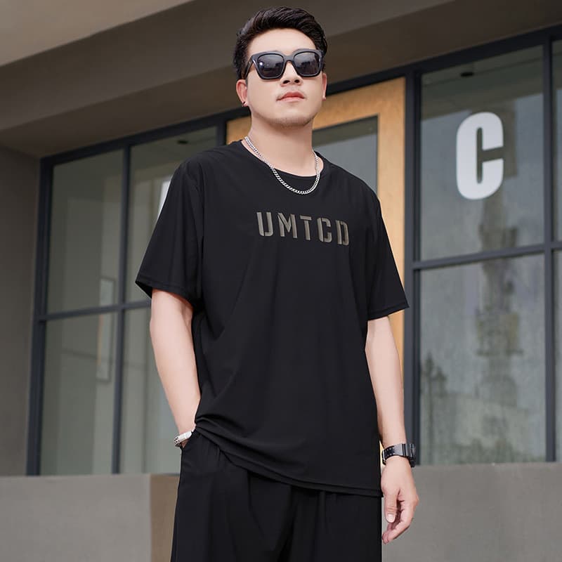 2025 verão camiseta de manga curta masculina mais gordura plus Size gordura em torno do pescoço solto gelo seda de secag