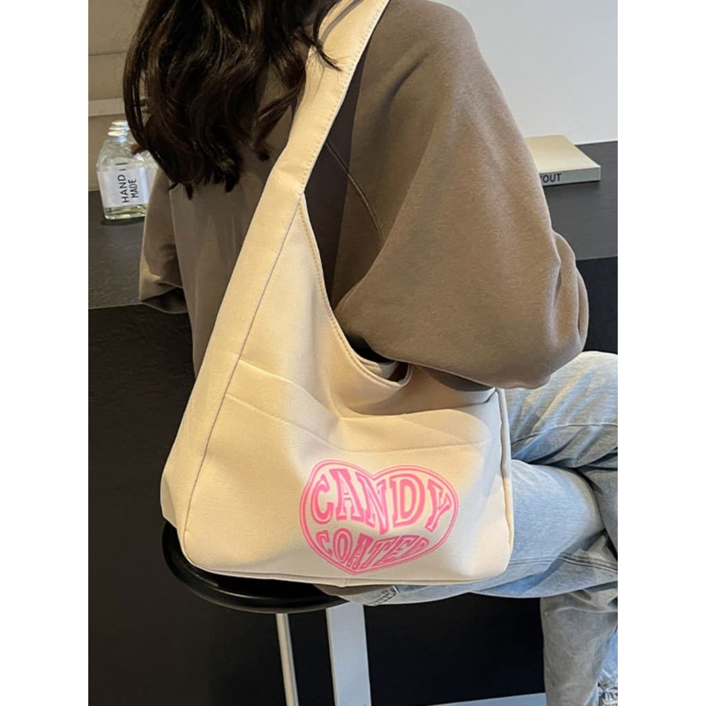 Bolsa de lona de grande capacidade feminina 2025 primavera verão novo estilo moda Casual bolsa de ombro estudante classe