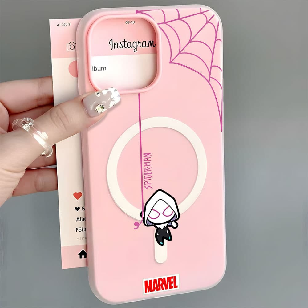 Magsafe Magnético Capinha Capa Para IPhone 11 12 13 Normal 14 15 16 Pro Max Homem-Aranha Rosa Caso De Telefone
