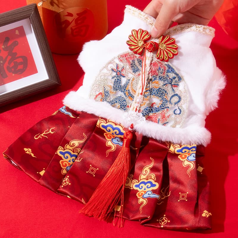 Roupas para cães outono inverno quente Hanfu ano do dragão festivo Tang terno Teddy Bichon gato de estimação estilo chin