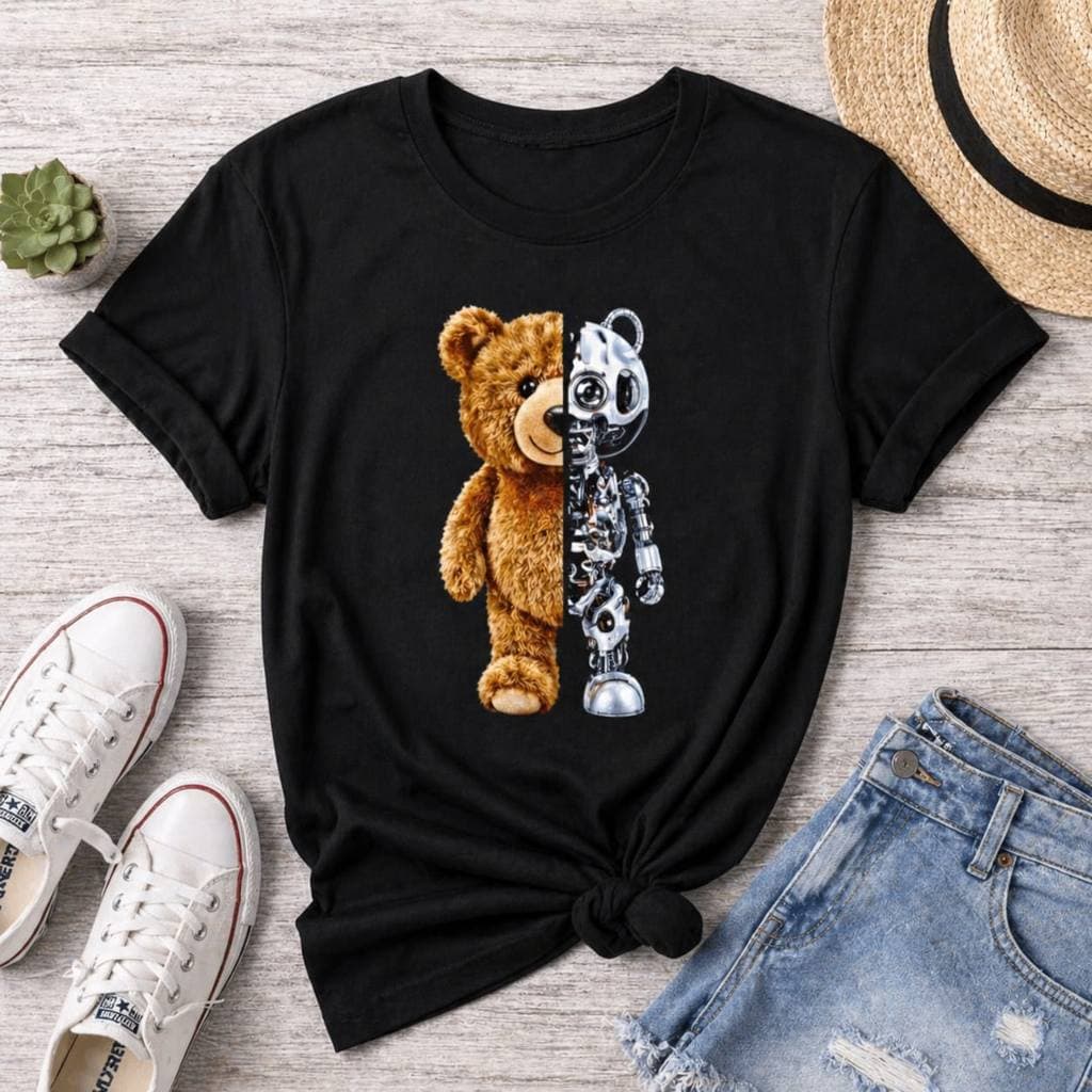 Camisa Feminina Básica  Camiseta  Flexível Leve Casual Para Ursinho Robo Academia