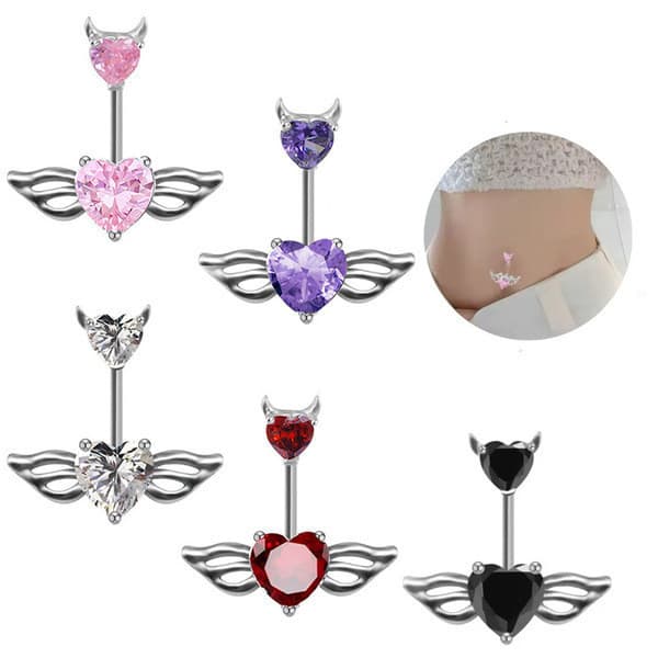 piercing umbigo bijuterias femininas ❖Cross-Border de aço inoxidável umbigo unhas pêssego coração asas multicolorido peq