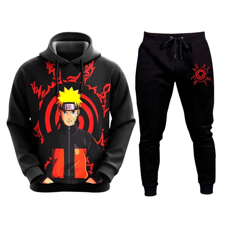 Conjunto Moletom Canguru Masculino Mangá Anime Blusa De Frio + Calça Moletom Estampados Unissex Outono/Inverno