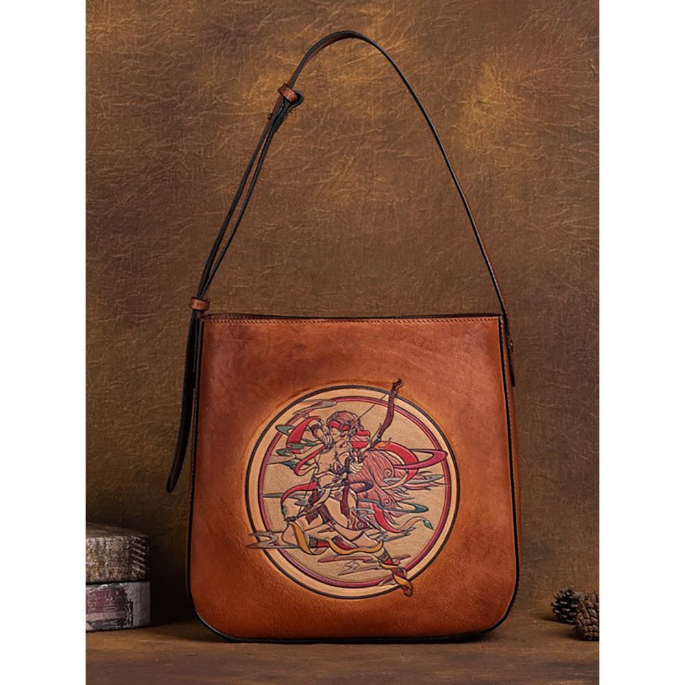 2026 novo estilo de couro genuíno bolsa feminina Casual saco do mensageiro sagitário primeira camada de couro em relevo