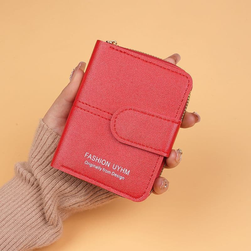 Carteira curta feminina, carteira curta de couro feminina para comércio exterior, bolsa feminina multifuncional de três