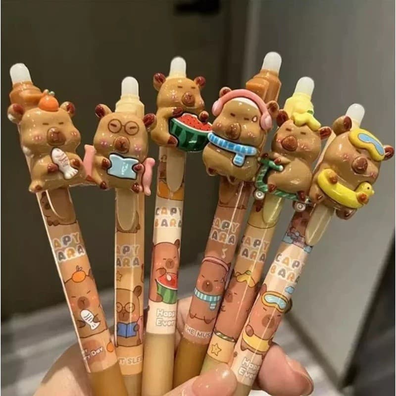 Kit 2 canetas Capivara Kawaii ponta fina gel Papelaria Fofa