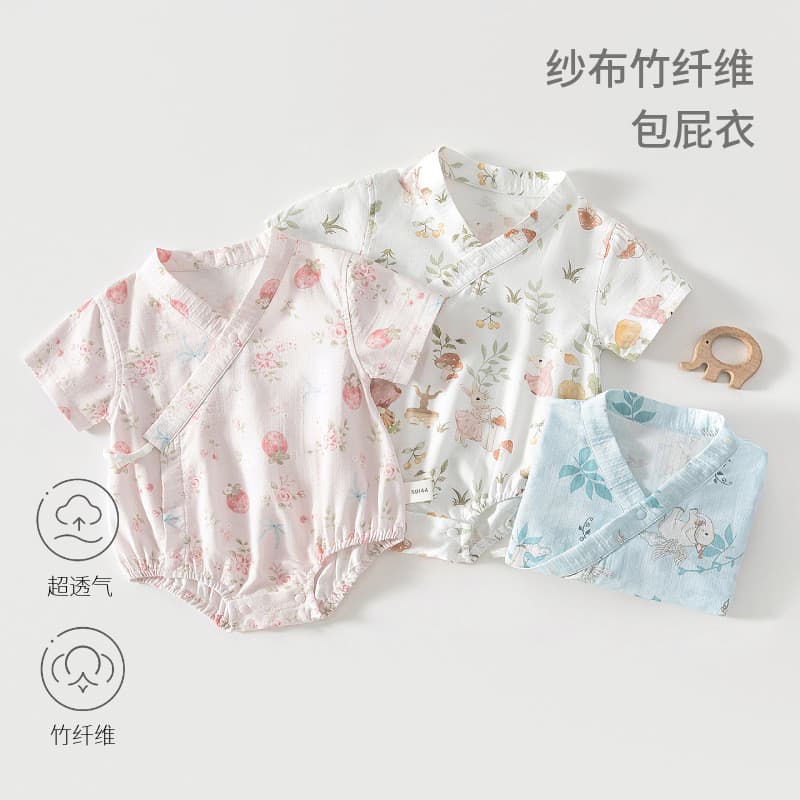 Bebê gaze bebê macacão verão estilo fino bebê triângulo macacão de manga curta macacão recém-nascido monge roupas