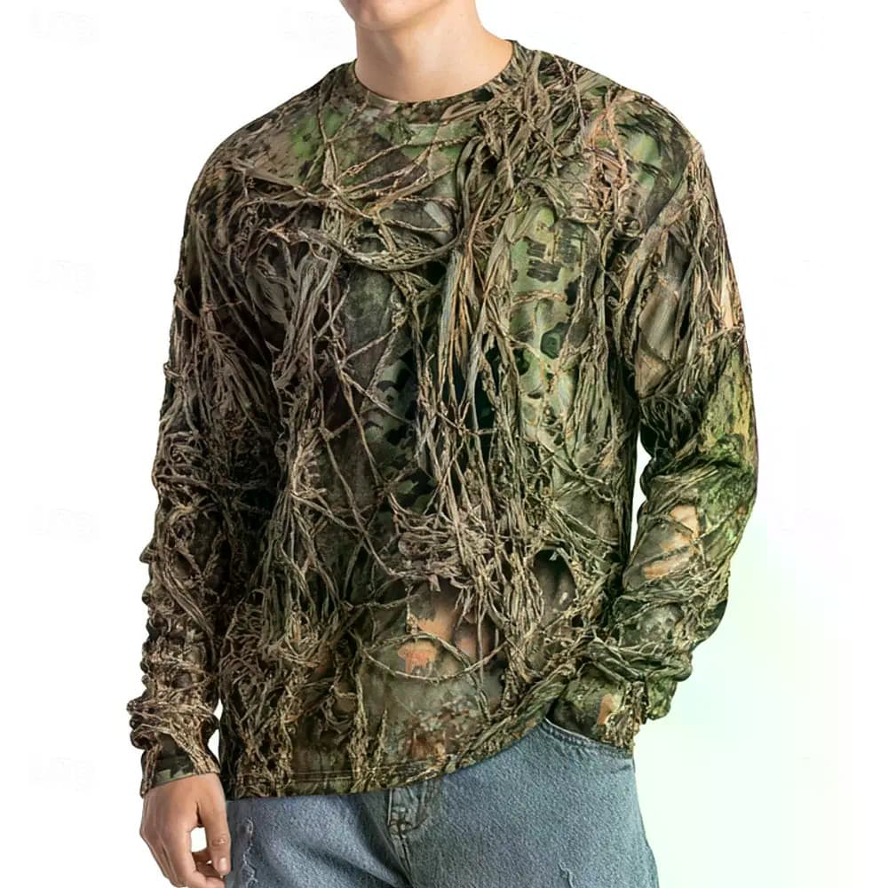 Manga Comprida Com Estampa Animal Camuflada Masculina , Camisa Gráfica 3D Gola Redonda , Estilo Rua Ao Ar Livre , Tops C
