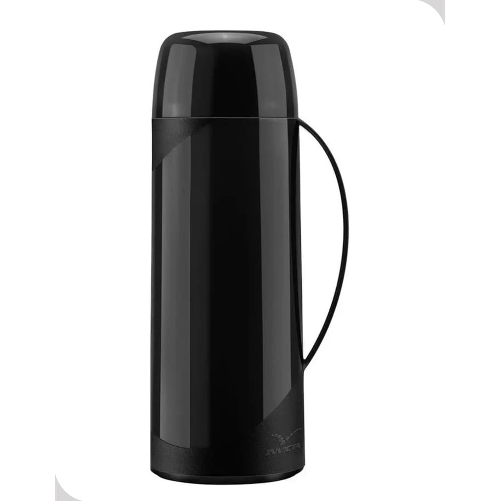 Garrafa Térmica 1L Preta Elegante Ampola de Vidro Café Chá Escritório Slim Portátil Invicta