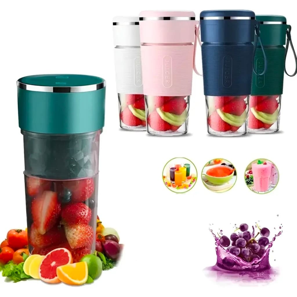 Liquidificador Portátil USB Copo de Vidro 6 Lâminas Recarregável