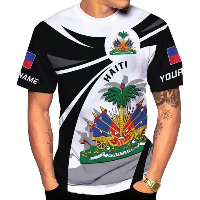 Haiti Nacional Emblema Padrão Camiseta Para Homem Personalizado 3D Impresso Camisetas Verão Casual Solto T Camisas O-Pes