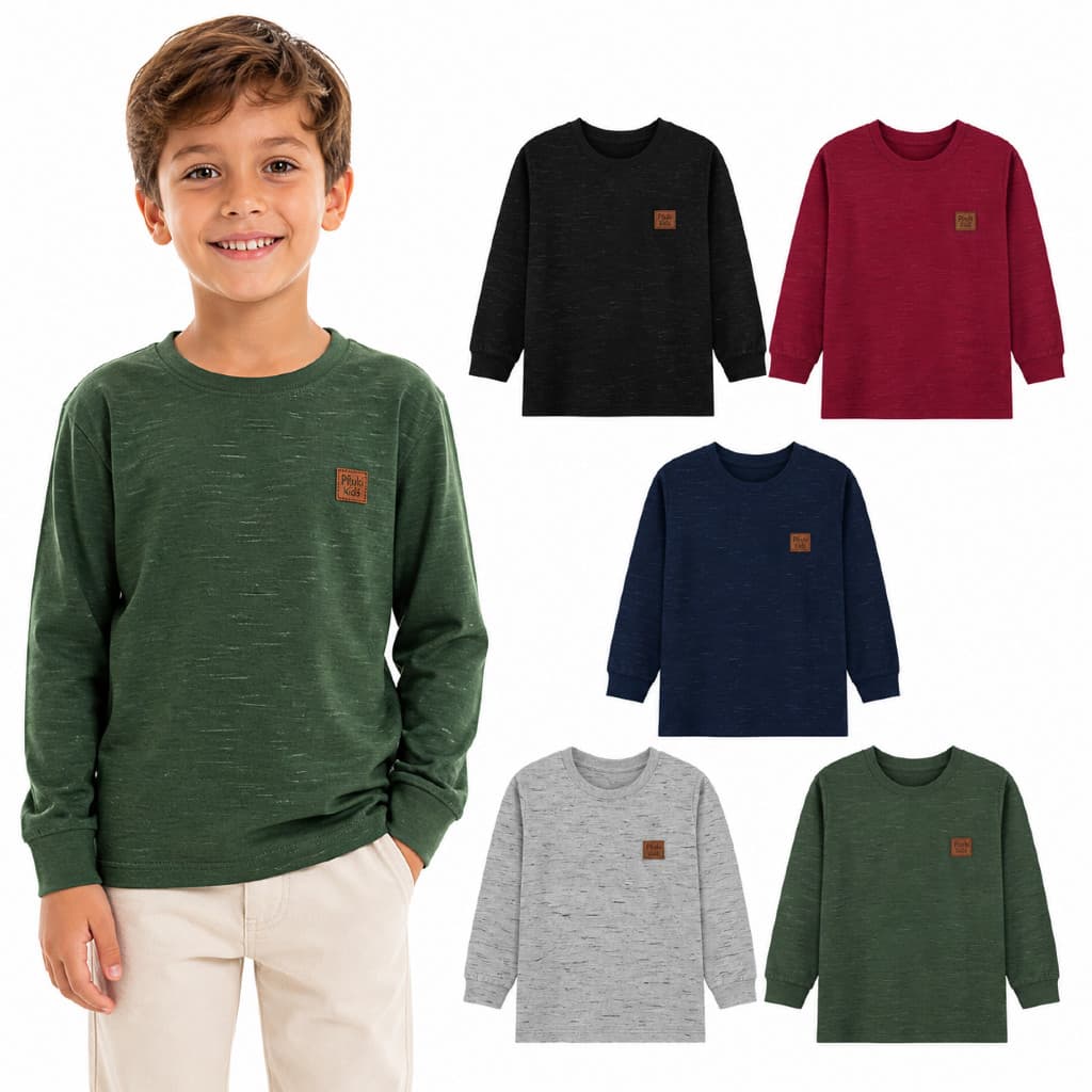 Kit 3 Camisetas Manga Longa Infantil Menino Básica Lisa em malha JET Tamanho 1 ao 14