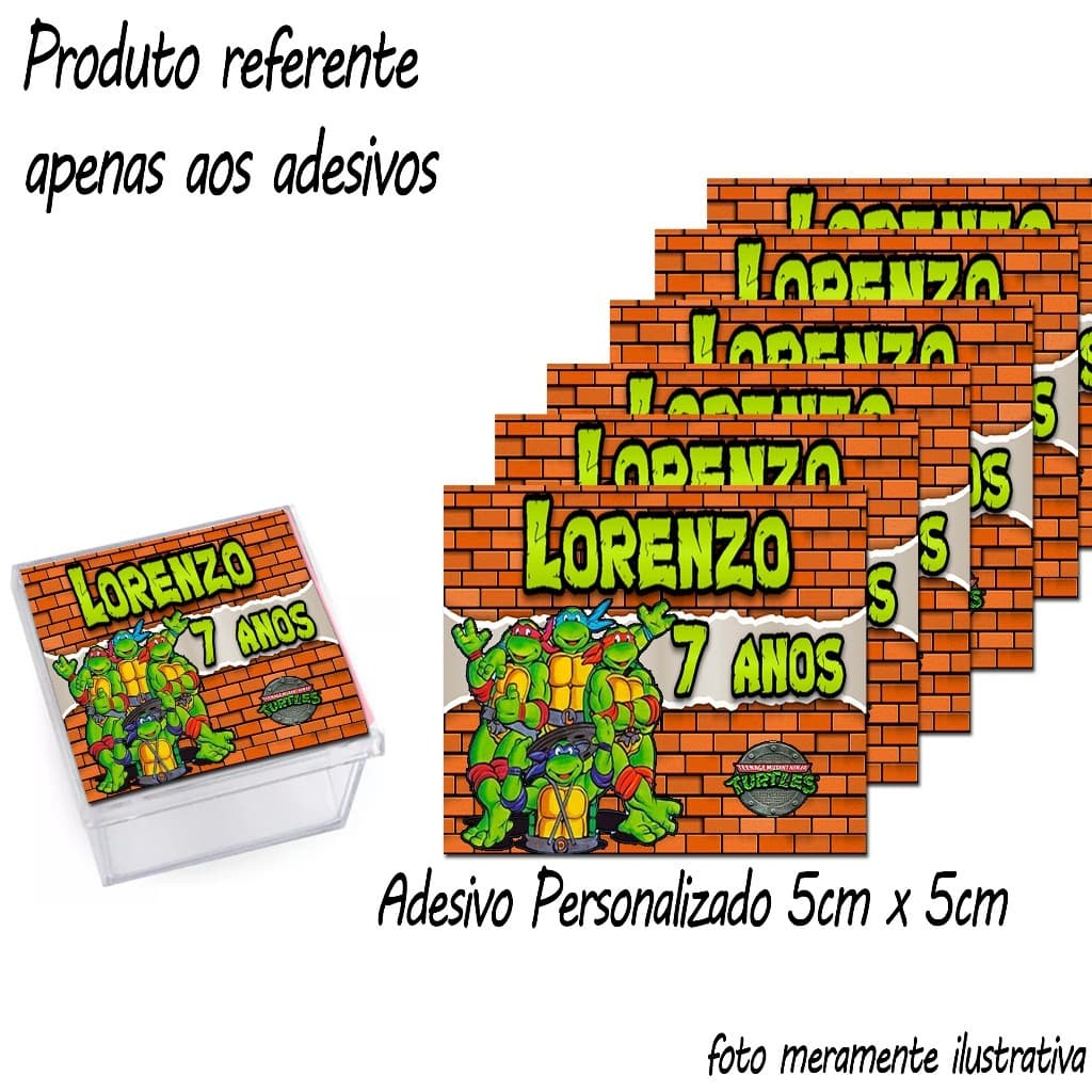 Adesivos personalizados 5cm x 5cm Tema As Tartarugas Ninjas para caixinha Acrílica. Lembrancinha pra Festa em geral.