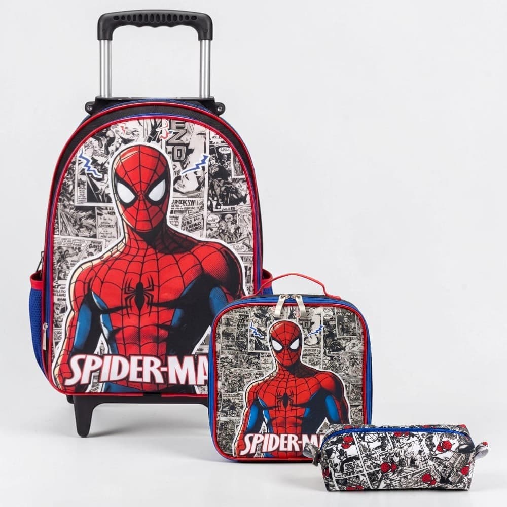 Mochila de Rodinha Masculina Infantil Escolar Kit Completo | Homem Aranha