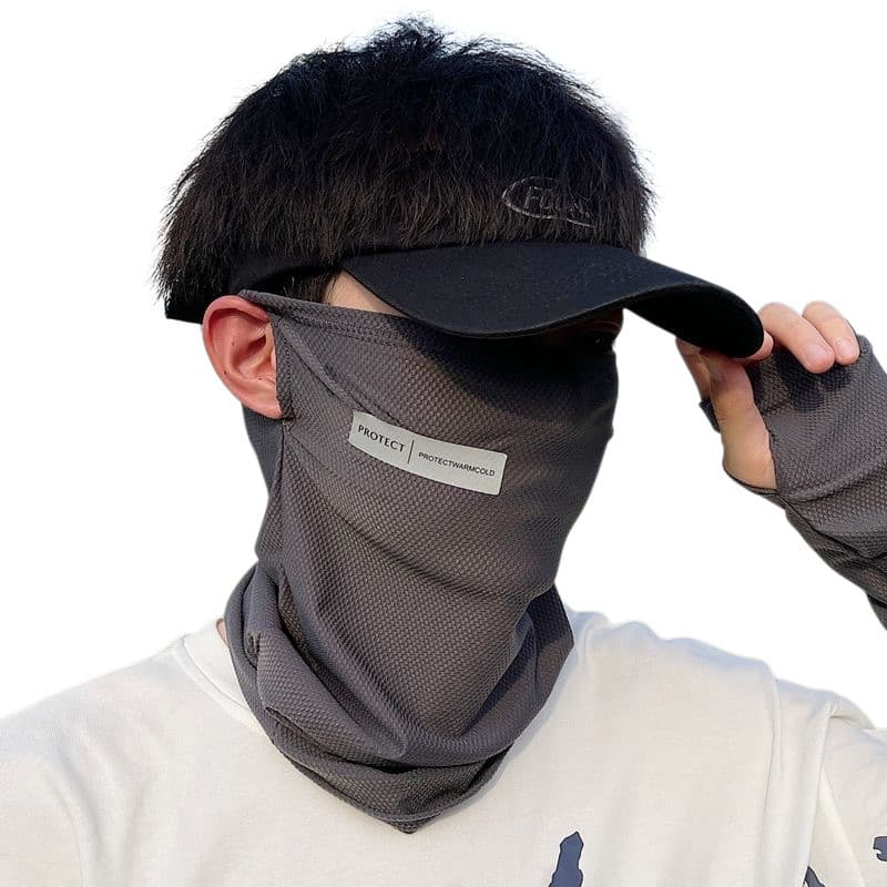 Máscara protetora solar masculina de tamanho grande, respirável, seda gelada, máscara facial completa, manga de gelo, et