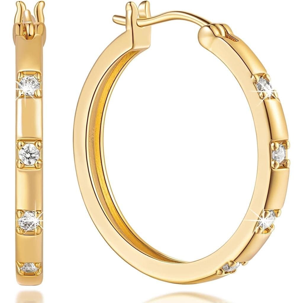 Brincos de Argola em Ouro 14K para Mulheres, Pequenos Brincos de Argola em Ouro com Pedras de Zircônia Cúbica, Brincos d
