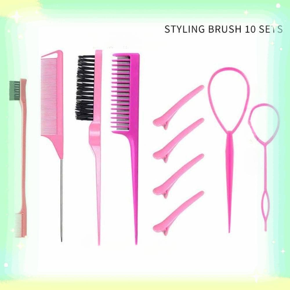 Conjunto de 10 peças de design de cabelo, escova de fixação de rabo de cavalo de plástico, ferramenta de design de cabel