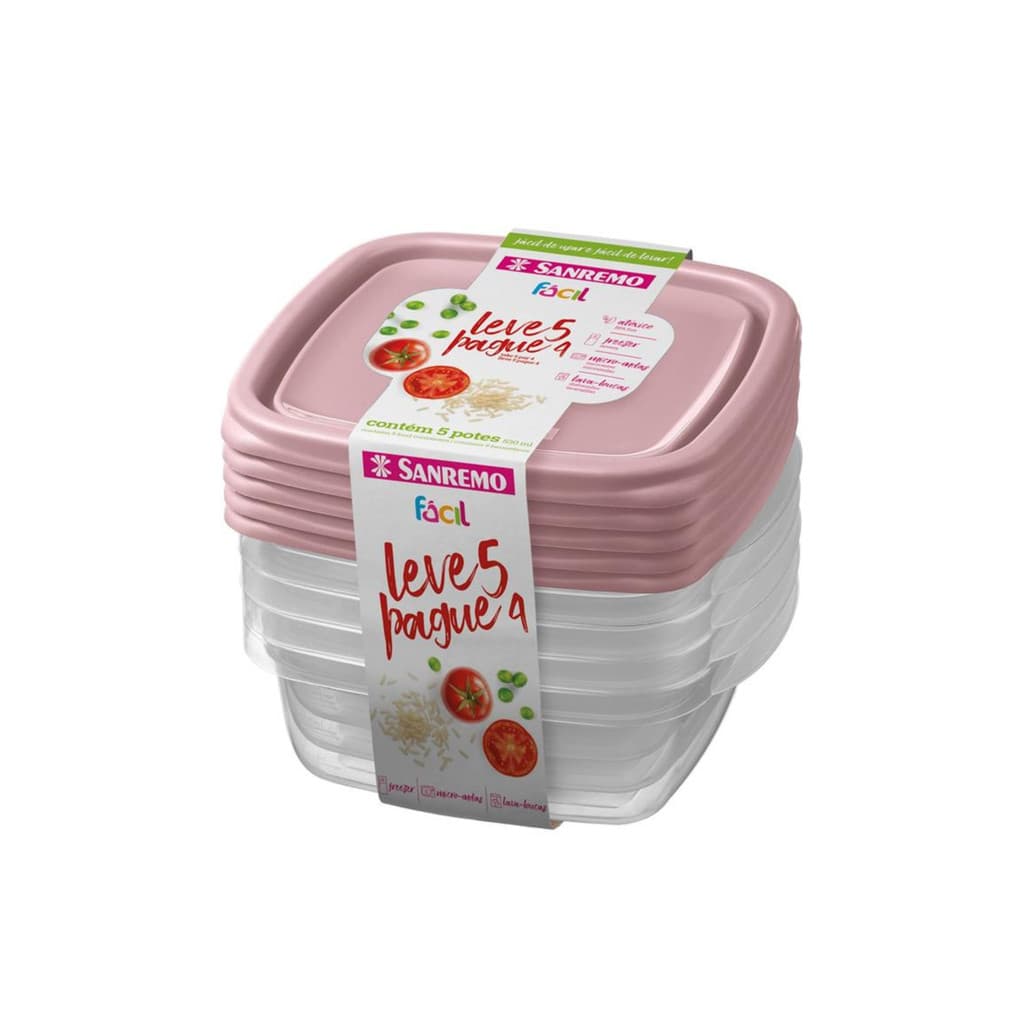Pote Plástico Conjunto Leve 5 Pague 4 Pote Fácil 530 ml (Sortido) - Sanremo