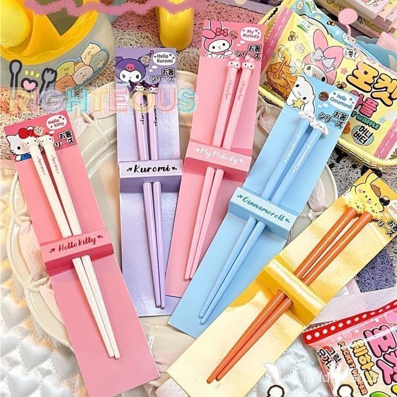 1 Par de Talheres de Plástico Rightrous Hello Kitty My Melody Cinnamoroll, Resistentes a Altas Temperaturas, Anime Sanri