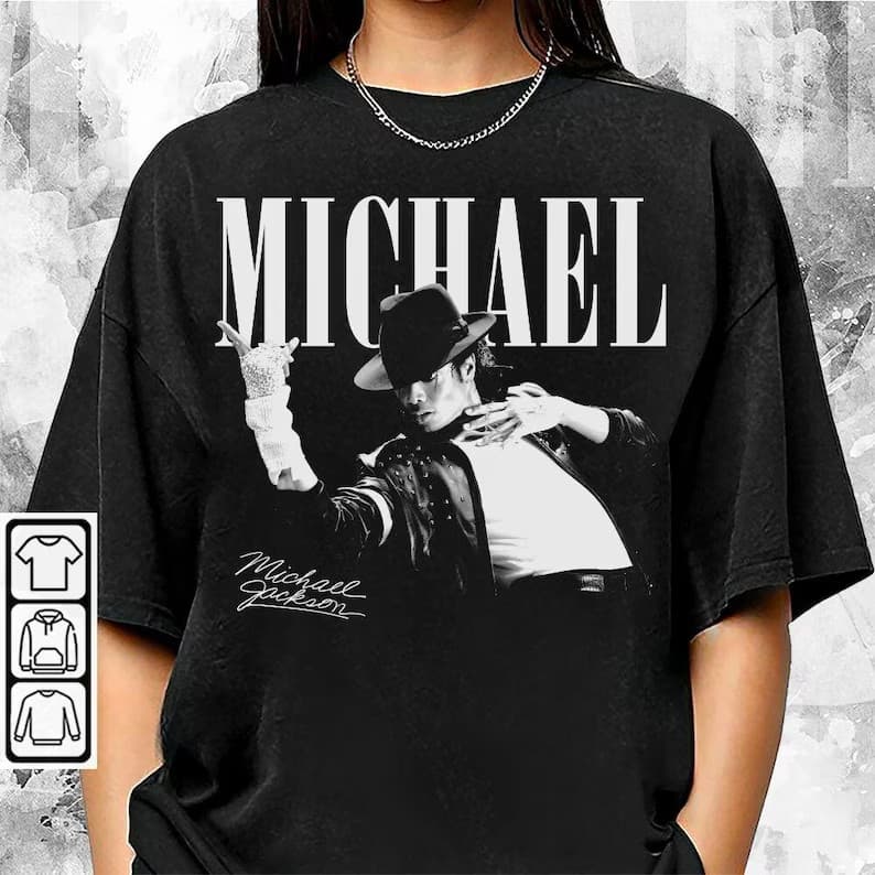 Camiseta Oversized Masculina Feminina Michael Jackson com Chapéu, Estampa Vintage do Rei do Pop com Assinatura, Camiset