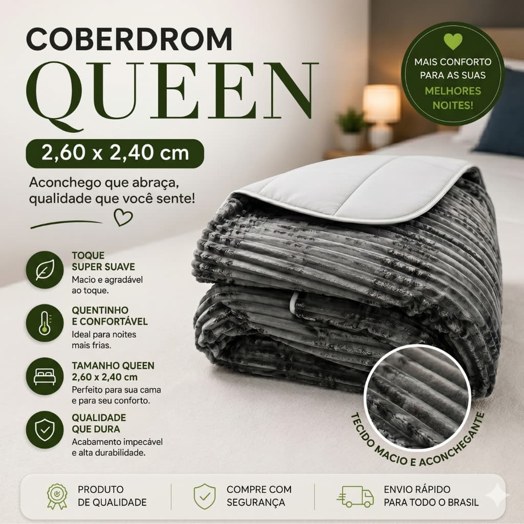 Coberdrom Queen 2,40x2,20 Micropercal Peludo Manta Microfibra Edredom Inverno Luxo Premium